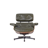 Deluxe Loungesessel & Ottomane aus olivgrünem gewachstem Leder und Palisanderrahmen